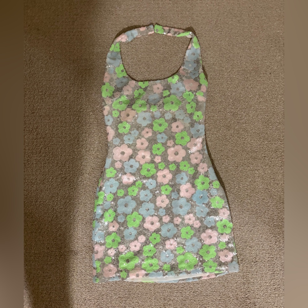 White Fox mini sequin floral dress